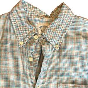 BROOKS BROTHERS Men's 100% Linen Button Down Shirt LARGE Micro Plaid Regent Fit